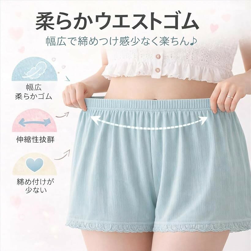 エムラインストアの女装男子 インナーパンツ サラサラ 快適 魅せパン ショートパンツ 男の娘 コスプレ ルームウェア 大きいサイズ (サックスブルー, L)｜アングル3