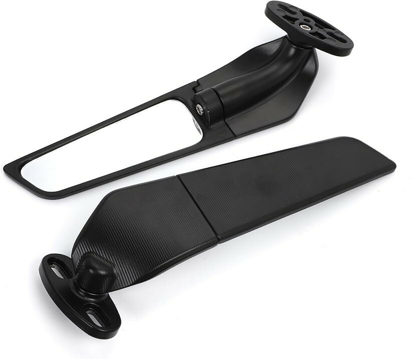 バイク ウィング型 ステルスミラー 左右セット カウル用 角度調整可能 汎用 CNCアルミ ブラック Ninja ZX-25R ZX-6R ZX-10R YZF-R1 R6 R25 CBR1000RR 600RR 250RR (S 21cm)