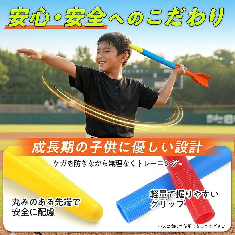 エムラインストアのREG8STYLE投球練習 野球 やり投げ 柔道整復師監修 トレーニング フォーム改善 ライトジャベリン 300g 70cm 投てき ピッチング 少年野球 子供 大人 軽量 安全設計 (レッド/ブルー/イエロー, 中)｜アングル3