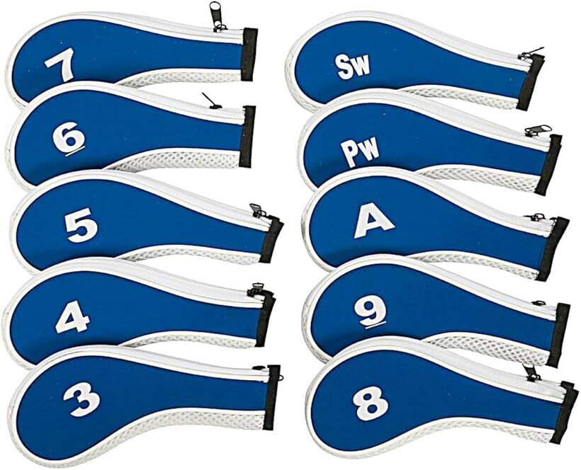 バリエーションコード : 2bu45nsj5l商品コード2bu4t5icqp商品名ゴルフ アイアンカバー 10個セット ヘッドカバー 番手プリント入り ファスナー付き ロングネック仕様 クラブ保護 耐久 おしゃれ シンプルデザインブランドgrooblueカラーホワイト＆ブルー「クラブをしっかり保護するロングネック設計」 このアイアンカバーは、ロングネックデザインでクラブヘッドからネック部分までしっかり保護します。移動中の衝撃や擦れから大切なクラブを守り、傷や汚れを防止。耐久性のある素材を使用し、長期間の使用にも耐えます。ゴルフバッグ内でのクラブ同士の接触を防ぎ、クラブの寿命を延ばします。ファスナー付きで着脱も簡単。ゴルフ愛好者にとって必須のアイテムです。「番手プリントでクラブの識別が容易」各カバーに大きく明確な番手プリントが施されており、プレー中のクラブ選択がスムーズに行えます。視認性が高く、クラブの取り違えを防止。特にラウンド中のテンポを重視するゴルファーに最適です。また、シンプルでスタイリッシュなデザインは、ゴルフバッグの見た目を引き締め、プレーヤーの個性を演出します。「ファスナー付きで着脱が簡単」各カバーにはファスナーが付いており、クラブへの装着や取り外しがスムーズに行えます。プレー中のクラブ交換時にも手間取らず、スピーディーな対応が可能。また、ファスナーによりカバーがしっかりと固定され、移動中に外れる心配もありません。機能性と利便性を兼ね備えた設計です。「10個セットでアイアンをフルカバー」このセットには10個のアイアンカバーが含まれており、3番から9番、PW、AW、SWなど、主要なアイアンをすべてカバーできます。統一感のあるデザインで、ゴルフバッグ内が整然とし、見た目も美しくなります。また、セットでの購入によりコストパフォーマンスも高く、初心者から上級者まで幅広くおすすめできます。「耐久性と防水性に優れた素材」高品質な素材を使用しており、耐久性と防水性に優れています。雨天時や湿度の高い環境でもクラブをしっかりと保護。また、汚れが付きにくく、お手入れも簡単です。長期間の使用でも色褪せや劣化が少なく、常に清潔で美しい状態を保てます。機能性と美観を兼ね備えたアイテムです。※ 他ネットショップでも併売しているため、ご注文後に在庫切れとなる場合があります。予めご了承ください。※ 品薄または希少等の理由により、参考価格よりも高い価格で販売されている場合があります。ご注文の際には必ず販売価格をご確認ください。※ 沖縄県、離島または一部地域の場合、別途送料の負担をお願いする場合があります。予めご了承ください。※ お使いのモニタにより写真の色が実際の商品の色と異なる場合や、イメージに差異が生じることがあります。予めご了承ください。※ 商品の詳細（カラー・数量・サイズ 等）については、ページ内の商品説明をご確認のうえ、ご注文ください。※ モバイル版・スマホ版ページでは、お使いの端末によっては一部の情報が表示されないことがあります。すべての記載情報をご確認するには、PC版ページをご覧ください。