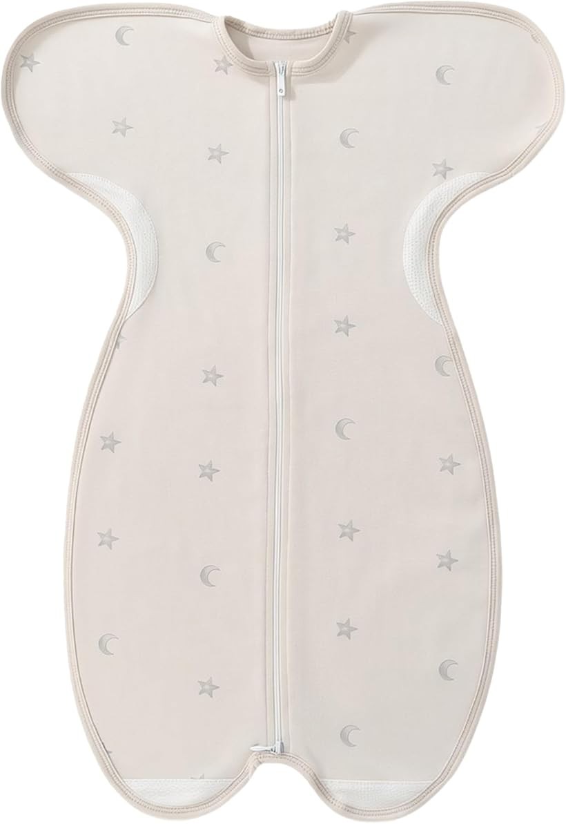 Hugmuu ハグムー スワドル コットン おくるみ 部分メッシュ 新生児 モロー反射 寝かしつけ 夜泣き ダブルファスナー (GrayStar, Medium)