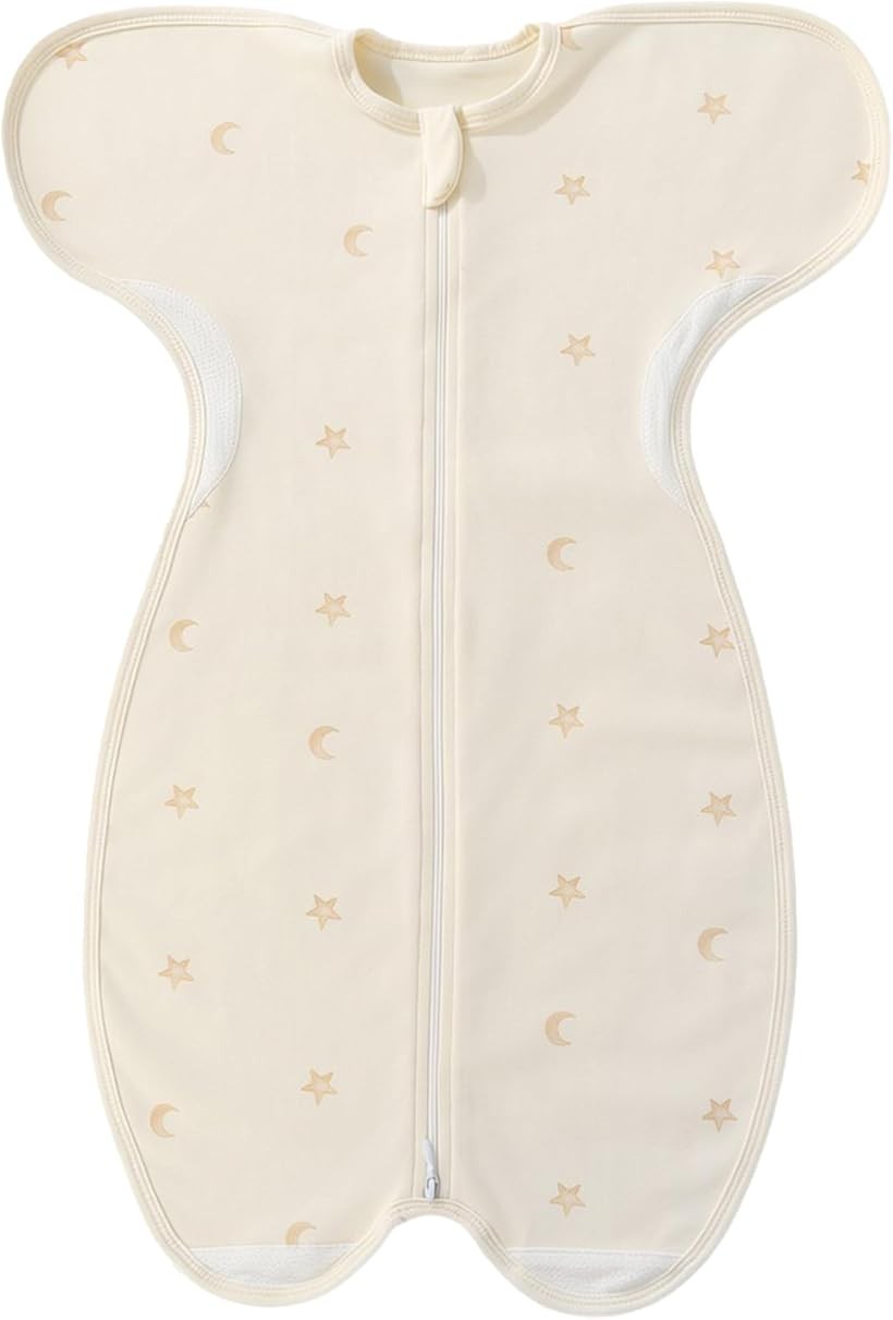 Hugmuu ハグムー スワドル コットン おくるみ 部分メッシュ 新生児 モロー反射 寝かしつけ 夜泣き ダブルファスナー (GoldStar, Medium)