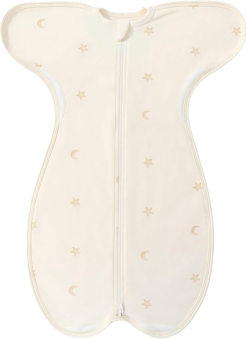 Hugmuu ハグムー スワドル コットン おくるみ 部分メッシュ 新生児 モロー反射 寝かしつけ 夜泣き ダブルファスナー (GoldStar, Small)