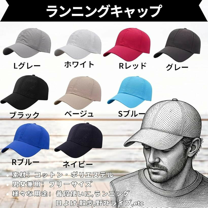 エムラインストアのランニングキャップ メンズ レディース 軽量 通気性 速乾 UV対策 スポーツキャップ 深め 野球帽 ジョギング マラソン ウォーキング アウトドア 自転車 釣り 男女兼用 (ロイヤルブルー, 60.0 cm)｜アングル3