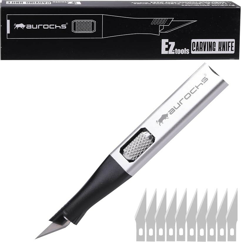 EZ-tools カービングナイフ 替刃 10枚 デザインナイフ アートナイフ クラフトナイフ 細工用カッター 軽量 アルミニウム製 プラモデル 彫刻 切絵 シルバー (シルバー)