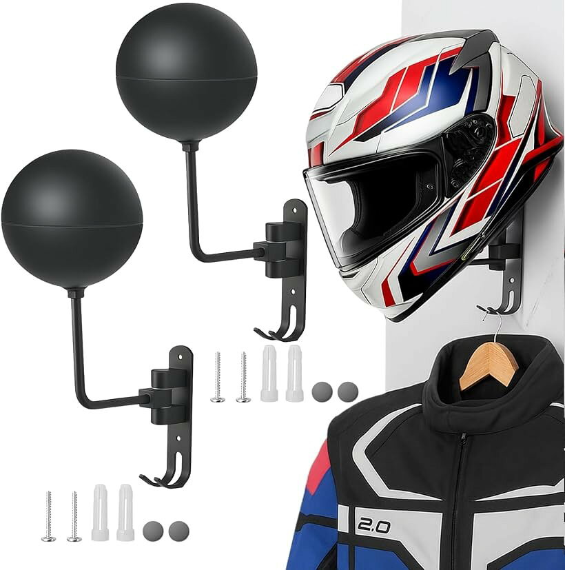 バリエーションコード : 2buxv20hd0商品コード2buxvjnyp2商品名ヘルメットホルダー 壁掛け ヘルメットハンガー ヘルメットスタンド バイク 登山 1個セットブランドAvidoraカラーブラック「ヘルメットホルダーで空間を有効活用」壁掛けタイプのヘルメットハンガーで、大切なヘルメットをおしゃれにディスプレイ。ガレージや玄関がすっきり整い、バイクや登山の装備をいつでもスマートに取り出せます。スチール製アームを採用した壁掛け式ヘルメットホルダーは、耐久性と防錆性に優れ、サビや色あせの発生を抑えながら長期間使用できます。「簡単取付で即戦力」ヘルメットスタンドは電動ドリル等で2本のネジを打ち込むだけの簡単設置。180度回転機能で角度調整も自由自在。設置場所の壁やドアに合わせて、効率よく収納スペースを確保できます。「12cm球体設計で型崩れ防止」接触部は直径12cmの球体デザインを採用。ヘルメットや帽子の形状を崩さず保持し、通気性も確保。使用後の湿気を逃がしやすく、快適なコンディションを保ちながら長く愛用できます。「多機能ダブルフックで収納力アップ」鍵やジャケット、グローブなども同時に掛けられる便利なフック付き。自宅はもちろん、オフィスやショップのディスプレイ、バイク用品や登山用品、アウトドア用具の整理にも活躍する収納です。「仕様・セット内容・注意事項」耐久性に優れたスチール製アーム。1個セット/2個セットから選択可能。＊壁固定用ベースは下地にしっかり固定してください。定期的にビスの緩みを確認し、必要に応じて締め直してください。※ 他ネットショップでも併売しているため、ご注文後に在庫切れとなる場合があります。予めご了承ください。※ 品薄または希少等の理由により、参考価格よりも高い価格で販売されている場合があります。ご注文の際には必ず販売価格をご確認ください。※ 沖縄県、離島または一部地域の場合、別途送料の負担をお願いする場合があります。予めご了承ください。※ お使いのモニタにより写真の色が実際の商品の色と異なる場合や、イメージに差異が生じることがあります。予めご了承ください。※ 商品の詳細（カラー・数量・サイズ 等）については、ページ内の商品説明をご確認のうえ、ご注文ください。※ モバイル版・スマホ版ページでは、お使いの端末によっては一部の情報が表示されないことがあります。すべての記載情報をご確認するには、PC版ページをご覧ください。