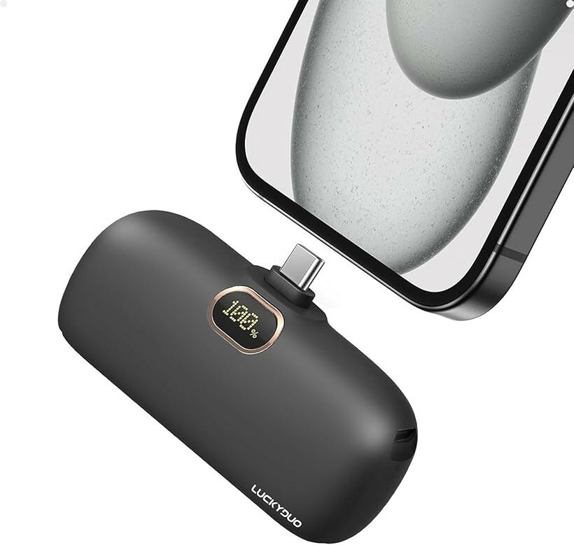 モバイルバッテリー 5000mAh Type-Cコネクター内蔵 直接充電 PD20W急速充電 LCD残量表示 LEDライト付き (ブラック)