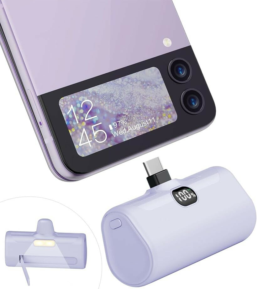 バリエーションコード : 2bjw4j65p2商品コード2bjx55i29v商品名モバイルバッテリー 5000mAh Type-Cコネクター内蔵 直接充電 急速充電 LCD残量表示 LEDライト＆スマホホルダー付きブランドLUCKYDUOカラーパープル「直接充電＆懐中電灯付き」このモバイルバッテリーは差し込むだけで充電でき、USB-Cコネクタ内蔵型のモバイルバッテリーです。「ケーブルを忘れて充電できない…」ということも防ぐことができます。LEDライトは3段階の明るさ調整と緊急時のSOS点滅モードに切り替えが可能です。照明にも自撮りにも使える補光灯としても使えます。暗闇でライトとしても活用できます。遭難など、緊急時には点滅モードにも切り替えれば、声が出ない場合でも居場所を伝えることができます。「ちょうどいい容量＆LCD残量表示」小型コンパクトながら、5000mAhのバッテリー容量を搭載。通勤・通学時にバックパックに入れておけば、夜帰宅してもスマホの電池切れ対策になります。通勤・通学やちょっとした外出ならこれで十分。また、LCD残量表示機能により、残量が一目でわかります。肝心な時に充電ができなくなる心配がなくなります。と言える容量。そして、抜群の携帯性を兼ね備えた人気のモバイルバッテリーなので、プレゼントとして渡してインパクトも大です。「持ち運びやすい＆隠しスタンド搭載」このモバイルバッテリーはコネクタとバッテリーが一体化しているためケーブルの煩わしさが無く、充電しながらのスマホゲームや電話するのもOK。口紅ほど小型サイズで、重量も約92gくらいなので、カバンの中に入れても全然場所を取らません。手軽に持ち歩けて荷物になることはありませんよ。出力口を保護されている蓋を付き、防水防塵の機能もあるし、コネクターと他の物と接触して傷つけてしまうことも防げます。しかもスマホスタンド搭載されて、充電しながらドラマを鑑賞することができます。平日にビデオ電話、映画鑑賞などに便利に楽しめます。「パススルー機能搭載」このモバイルバッテリーは最新の保温制御ICチップを使用した過高温防止機能を搭載して、本体が熱くならず、低温度のまま充電ができますよ。過放電や過充電を避ける安全機能も備わっているので安心ですよ。また、パススルー充電対応するので、バッテリー本体を充電しながらスマホを給電できます。翌日、同時に両方をフル充電することも可能です。別々に充電する必要がありません。LED機能：長押しでLEDライト点灯し、クリックするとモードを切り替わり、再度長押しするとLEDが消灯します。※ 他ネットショップでも併売しているため、ご注文後に在庫切れとなる場合があります。予めご了承ください。※ 品薄または希少等の理由により、参考価格よりも高い価格で販売されている場合があります。ご注文の際には必ず販売価格をご確認ください。※ 沖縄県、離島または一部地域の場合、別途送料の負担をお願いする場合があります。予めご了承ください。※ お使いのモニタにより写真の色が実際の商品の色と異なる場合や、イメージに差異が生じることがあります。予めご了承ください。※ 商品の詳細（カラー・数量・サイズ 等）については、ページ内の商品説明をご確認のうえ、ご注文ください。※ モバイル版・スマホ版ページでは、お使いの端末によっては一部の情報が表示されないことがあります。すべての記載情報をご確認するには、PC版ページをご覧ください。＊バッテリーの本体への充電ができない場合は、ケーブルを交換して再度充電することをお勧めします。＊サイズなどの詳細情報は画像をご覧ください。＊PSマーク取得済み製品＊製品型番：Y-10届出事業者名：株式会社成洋PSマークの種類：PSE