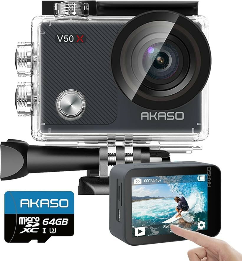 アクションカメラ V50X 4K30fps 20MP 64GB microSDメモリーカード付き 新版6軸手ぶ...
