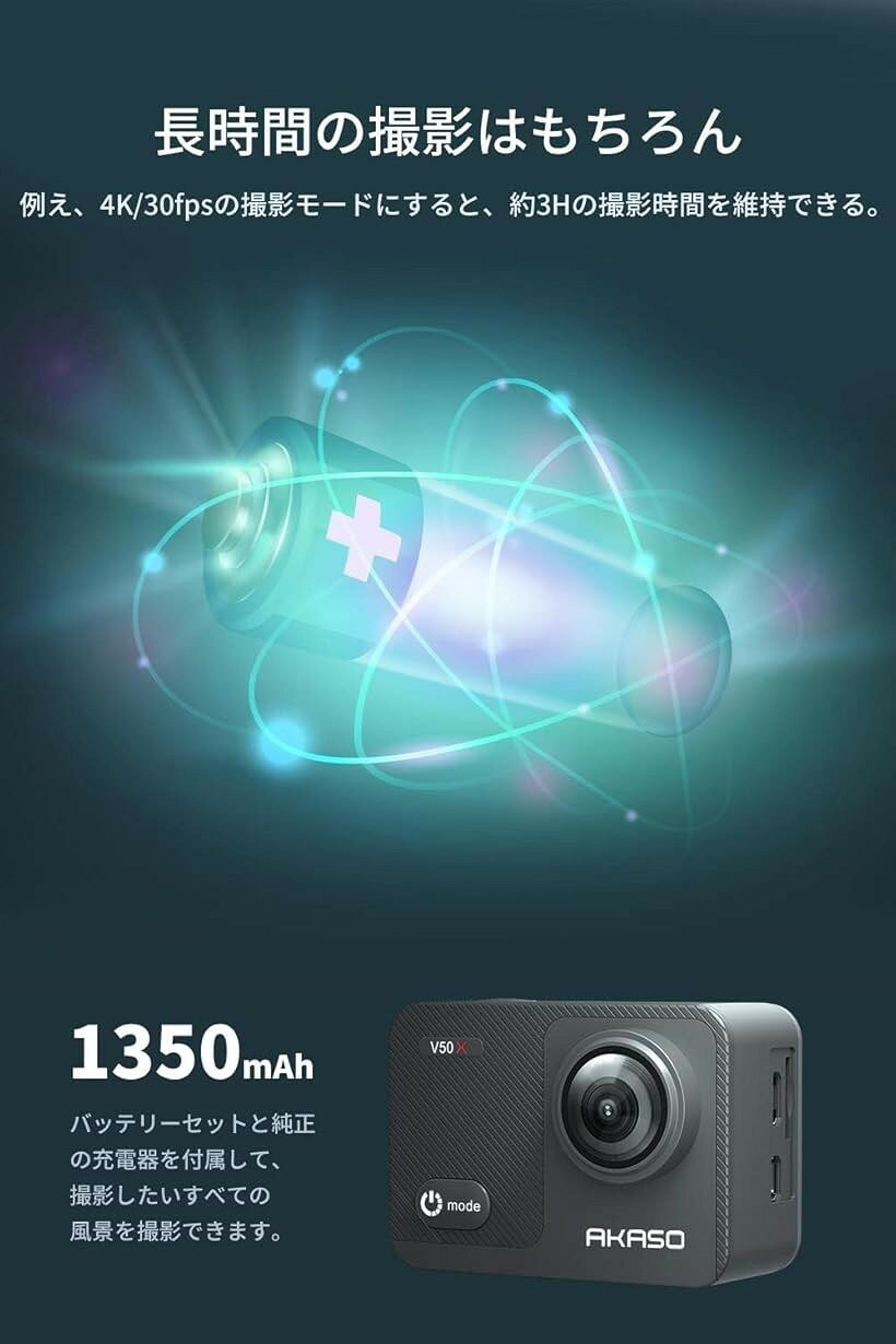 アクションカメラ V50X 4K30fps 20MP 64GB microSDメモリーカード付き 新版6軸手ぶ...