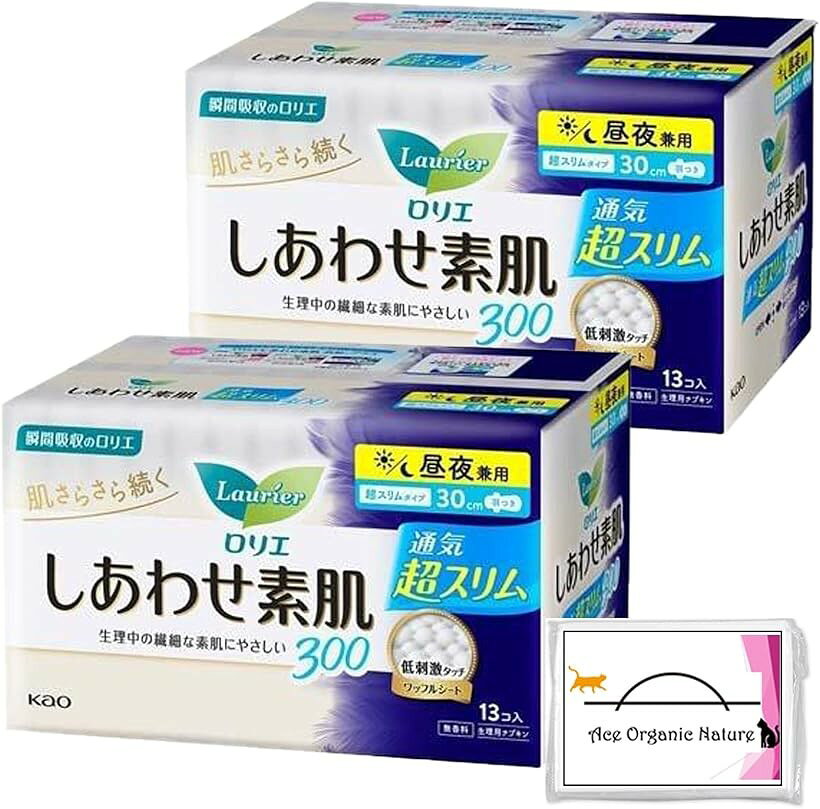 まとめ買い しあわせ素肌 通気超スリム 昼夜兼用 300 30cm 羽つき 13個入 x 2個 合計26個 特製ティッシュ付 生理用品 お試し 常備用 mlinestore-10261454 エムラインストア パッケージ画像