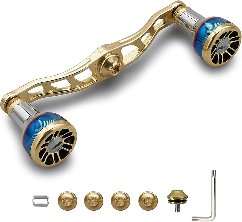 バリエーションコード : 2buyx8tg93商品コード2but8q91og商品名V2.0 105/115/120mm ベイト リール ハンドル 24.5mm ノブ搭載 航空アルミ製 シマノ用 ダイワ用 アブガルシア用 通用 Engn seriesブランドHEIGHTENカラーゴールドサイズ等V2.0 - 105mm「特徴」新型V2.0ノブ、全体面取り円滑化改良、軽量8.5g、握る感アップ。新型105mm/115mmハンドル強度高くて軽い。「サイズ」ノブ直径24.5mm、ハンドル軸心距離105mm/115mm 「総重」36.5g/38.5g「素材」70シリーズ航空アルミ。「適応機種」取付部4x7mm、5x8mmのDAIWA， SHIMANO， ABU GARCIAのベイトリールに適用。「付属品-105mm」4x7mmセンターナット2個、5x8mmセンターナット2個、DAIWA STEEZセンターナット1個、転換スリープ1個、レンチ1個。「付属品-115mm」4x7mmセンターナット2個、5x8mmセンターナット2個、DAIWA STEEZセンターナット1個、6角ワッシャー 6個(取付部4x7mm、5x8mm)、レンチ1個。※ 他ネットショップでも併売しているため、ご注文後に在庫切れとなる場合があります。予めご了承ください。※ 品薄または希少等の理由により、参考価格よりも高い価格で販売されている場合があります。ご注文の際には必ず販売価格をご確認ください。※ 沖縄県、離島または一部地域の場合、別途送料の負担をお願いする場合があります。予めご了承ください。※ お使いのモニタにより写真の色が実際の商品の色と異なる場合や、イメージに差異が生じることがあります。予めご了承ください。※ 商品の詳細（カラー・数量・サイズ 等）については、ページ内の商品説明をご確認のうえ、ご注文ください。※ モバイル版・スマホ版ページでは、お使いの端末によっては一部の情報が表示されないことがあります。すべての記載情報をご確認するには、PC版ページをご覧ください。