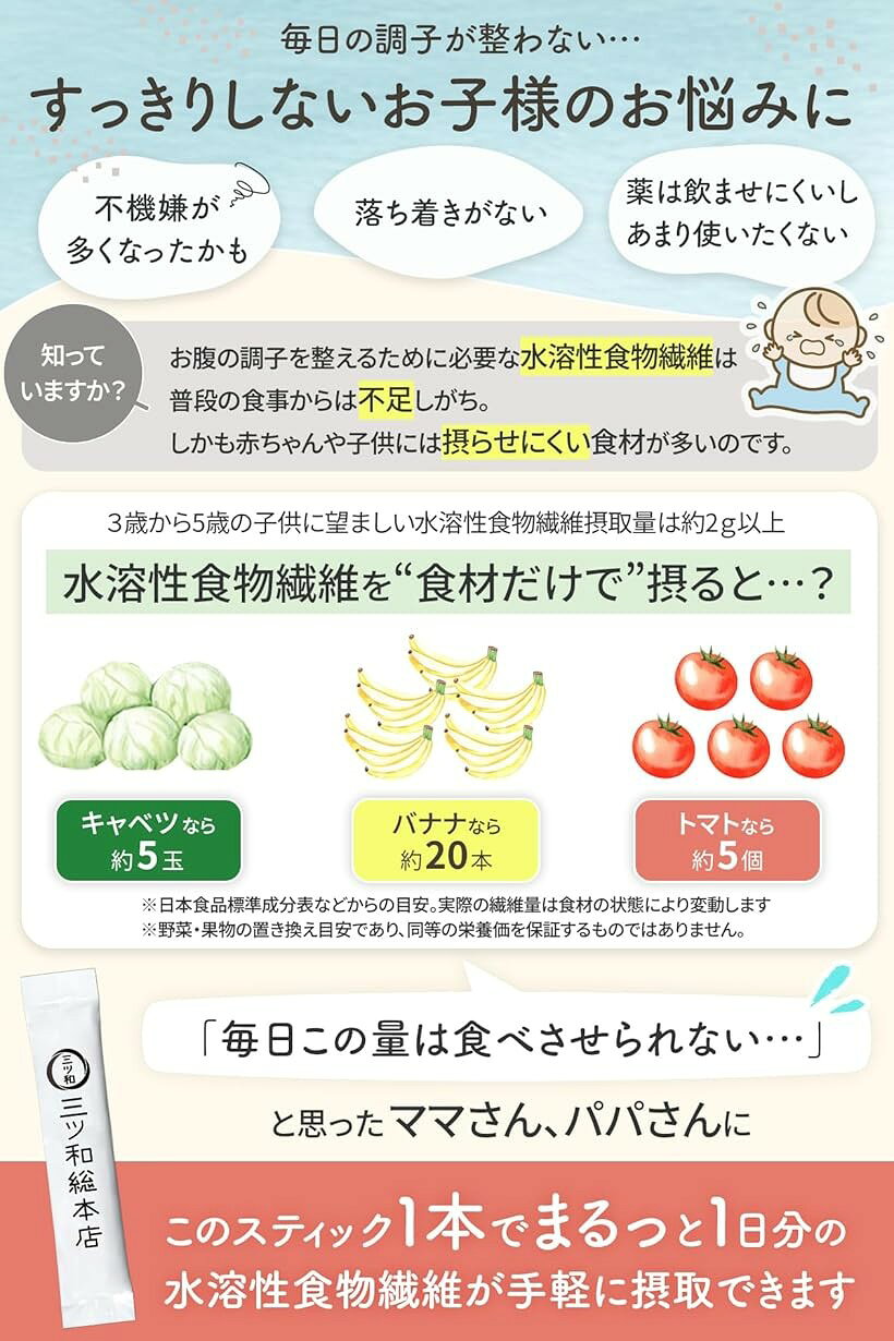 1日1包でしっかりサポート。 こどもでも飲みやすい無味無臭ではじめての食物繊維に...