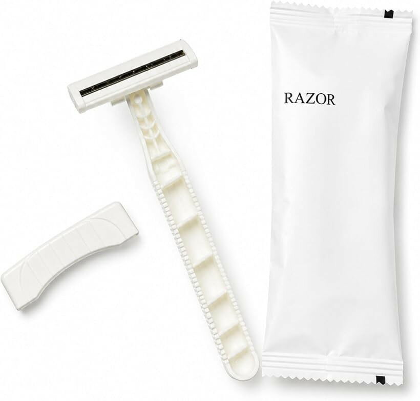 100本 カミソリ 使い捨て 業務用 RA二枚刃アメニティ 白 Razor 髭剃り 剃刀 ヒゲソリ 2枚刃 ニ枚刃 T字カミソリ T字シェーバー T字剃刀 ホテルアメニティ (ホワイト, 100本)