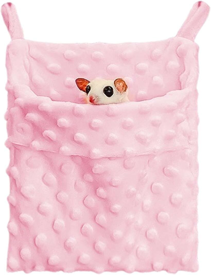 モモンガ ハンモック 寝袋 デグー ハムスター チンチラ フェレット 小動物用 吊り下げ ベッド ケージ取付 (ピンク, 20L x 18W x 2H cm)