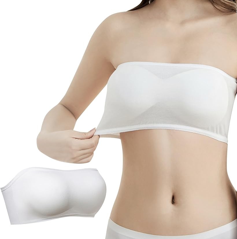 チューブトップ 使い捨てブラ 綿 旅行用 使い捨てブラジャー 下着 カップ付き 白 10枚セット freesize (白　10枚セット, Free Size)