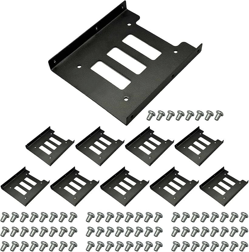 バリエーションコード : 2b9jtxqdi1商品コード2b9jty2j9c商品名2.5インチHDD/SSD用 3.5インチ変換マウンタ ブラケット PC用 ネジ付き 金属製 変換ケースブランドMARUHADOカラーブラック10個「3.5インチ変換マウンタ」このブラケットは、2.5インチのHDDやSSDをデスクトップ筐体の3.5インチベイへ増設可能にする変換マウンタです。特別な取り付けスキルは不要で、ドライバーのみですぐに使える状態になります。デスクトップPCへSSDを搭載することができるので、処理の高速化が可能になります。「高い耐久性」この変換マウンタはスチール製で非常に耐久性が高く、変形しにくい構造です。そのため、長期間の使用でも劣化しにくく安定したパフォーマンスを発揮できるので、大切なデータを安全に保管することができます。「優れた放熱性能」変換マウンタには各所に大小の穴が空いており、放熱性能が高いです。ハードディスクやSSDの温度を適切に管理して効率的に放熱することでデバイスの寿命が延び、長期間にわたって安心してお使いいただけます。「商品仕様」本体サイズ: 11.5 x 10 x 1.3cm 64g　付属品: ブラケット本体、取り付け用ネジ8本「ご購入にあたって」本製品は変換マウンタとなっており、HDD/SSD本体は付属しません。また、取り扱い説明書の付属や取り付けサポートは行っておりませんので、あらかじめご了承くださいますようお願いいたします。※ 他ネットショップでも併売しているため、ご注文後に在庫切れとなる場合があります。予めご了承ください。※ 品薄または希少等の理由により、参考価格よりも高い価格で販売されている場合があります。ご注文の際には必ず販売価格をご確認ください。※ 沖縄県、離島または一部地域の場合、別途送料の負担をお願いする場合があります。予めご了承ください。※ お使いのモニタにより写真の色が実際の商品の色と異なる場合や、イメージに差異が生じることがあります。予めご了承ください。※ 商品の詳細（カラー・数量・サイズ 等）については、ページ内の商品説明をご確認のうえ、ご注文ください。※ モバイル版・スマホ版ページでは、お使いの端末によっては一部の情報が表示されないことがあります。すべての記載情報をご確認するには、PC版ページをご覧ください。