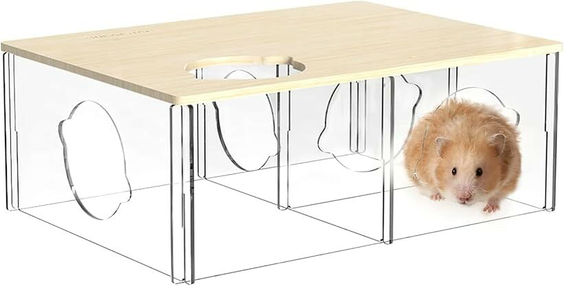ハムスター ハウス 家 三室 底板なし 遊び場 ケージ 小動物 隠れ家 取り付け 簡単 (クリア1個)