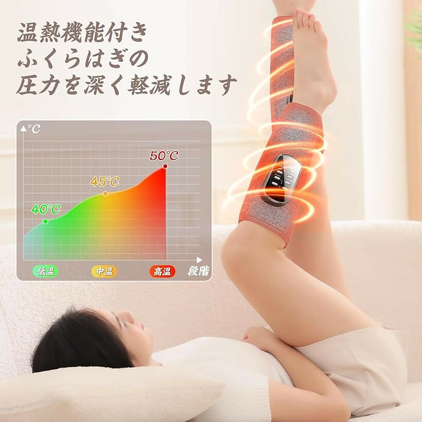 エムラインストアの【楽天ランキング1位入賞】ふくらはぎ エアーレッグ 空気圧 温熱 ふくらはぎケア コードレスUSB充電式 3モード 3段階強度 3段階温度 操作簡単 サイズ幅調整可 家庭用 日本語取扱説明書 持ち運び便利 2個 (グレー)｜アングル3