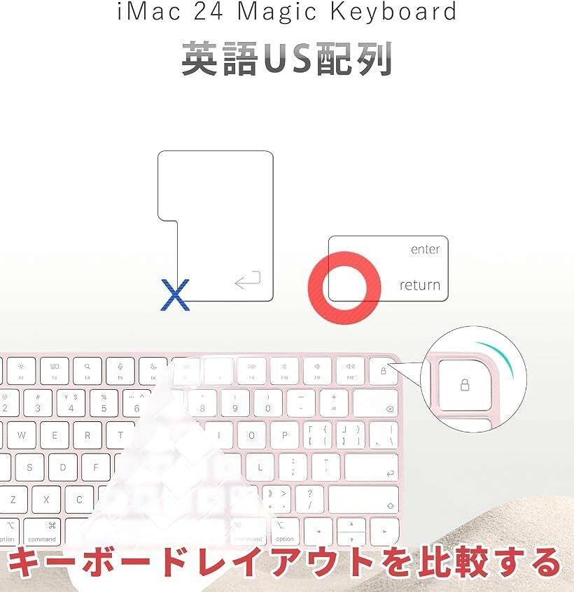 エムラインストアのiMac Magic Keyboard用キーボードカバー 対応英語US配列 - M4チップ 24インチ スキン Model A3203/A2450 IDなし (透明, A3203/A2450 (US・No Touch ID・テンキーなし))｜アングル2