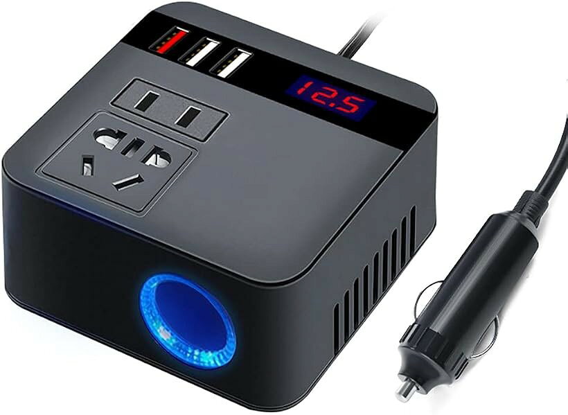 バリエーションコード : 2b268ocp0r商品コード2b4tp1lpof商品名AC-DC 変換アダプター シガーソケット 12V 10A 交換用 車載用品対応 コンバータ シガーソケットコンセント電圧変換器 多機能インバータブランドOBESTサイズ等多機能インバータ・「多機能インバータ」2つの2.1A 1つの3.0A USBポート+ AC110V出力ソケット+ 2つのコンセント。スマートホン、ノートパソコン、ビデオカメラ、デジタルカメラ、CD/DVDプレーヤー、ラジカセ、TVゲーム、IPAD、電気シェーバー、電気カミソリ等等の電化製品が利用できます。・「ACコンセント」: 停電や、キャンプ、車中泊など電源（AC110V）が無い環境で使用する場合 に不可欠なものだと思われています。アナログ正弦波で自動車用バッテリーDC 12V直流電力をより安定な AC100V交流電力に交換して、電子機器に給電可能です。定格出力:75W，最大出力:150W，入力電圧:DC12V，出力電圧:AC110V±10%。・「放熱性に優れる」: より効率的な冷却のために、通気孔が製品の上に巧妙に配置されています。過負荷保護/短絡保護/過電圧保護/低電圧保護/異常温度検出保護との保護回路で異常の場合は、自動的に電源を切ります。・「注意事項」この制品は直流で、交流制品は使用できません。車載用逆充電器は小電力電子制品に充電して使用し、家庭電化制品は使用できません。※ 他ネットショップでも併売しているため、ご注文後に在庫切れとなる場合があります。予めご了承ください。※ 品薄または希少等の理由により、参考価格よりも高い価格で販売されている場合があります。ご注文の際には必ず販売価格をご確認ください。※ 沖縄県、離島または一部地域の場合、別途送料の負担をお願いする場合があります。予めご了承ください。※ お使いのモニタにより写真の色が実際の商品の色と異なる場合や、イメージに差異が生じることがあります。予めご了承ください。※ 商品の詳細（カラー・数量・サイズ 等）については、ページ内の商品説明をご確認のうえ、ご注文ください。※ モバイル版・スマホ版ページでは、お使いの端末によっては一部の情報が表示されないことがあります。すべての記載情報をご確認するには、PC版ページをご覧ください。