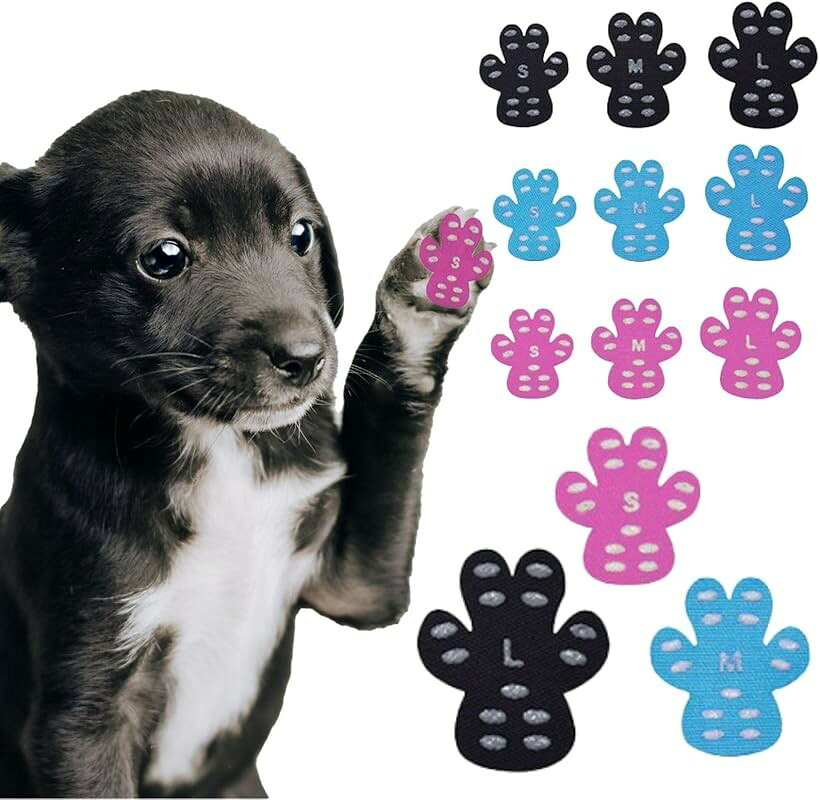 犬 滑り止め シール パッド 肉球シール 犬用滑り止め 肉球保護 ペット用シューズ ブルー 20枚 S (ブルー、ピンク、ブラック, S)