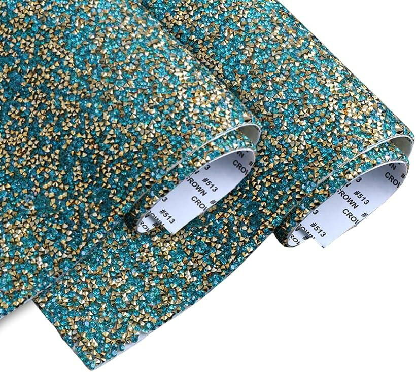 ランダムラインストーンシール DIY 自己粘着 2枚セット カットOK キラキラ 装飾 デコシール スマホ クリスタル (レイクブルー（ゴールドベース）, 24x20CM)
