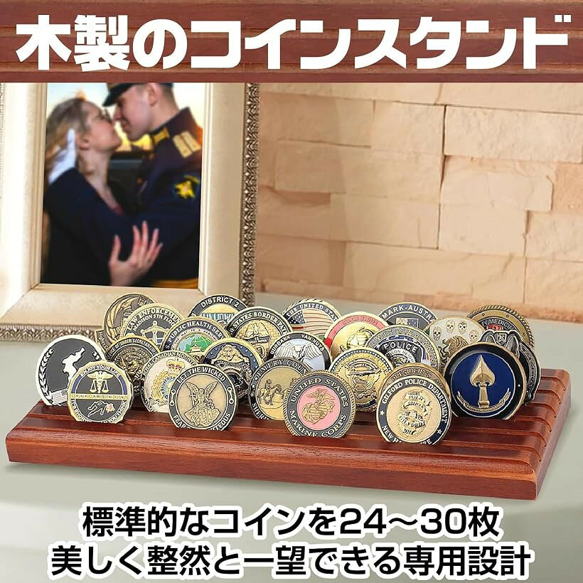 エムラインストアのコイン メダル ディスプレイ コレクションケース ホルダー 木製 (ダークブラウン, 6列)｜アングル3