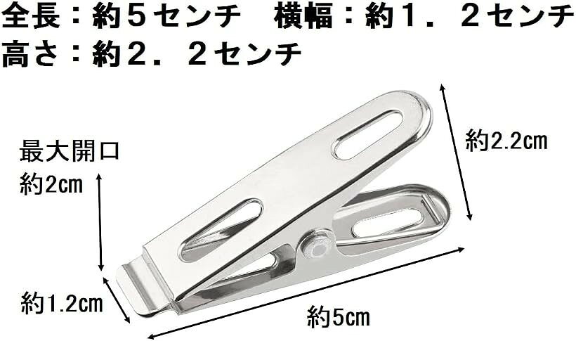 ステンレスクリップ 洗濯ばさみ ピンチ 洗濯バサミ 洗濯用品 (2番C型(5cm), 20個)