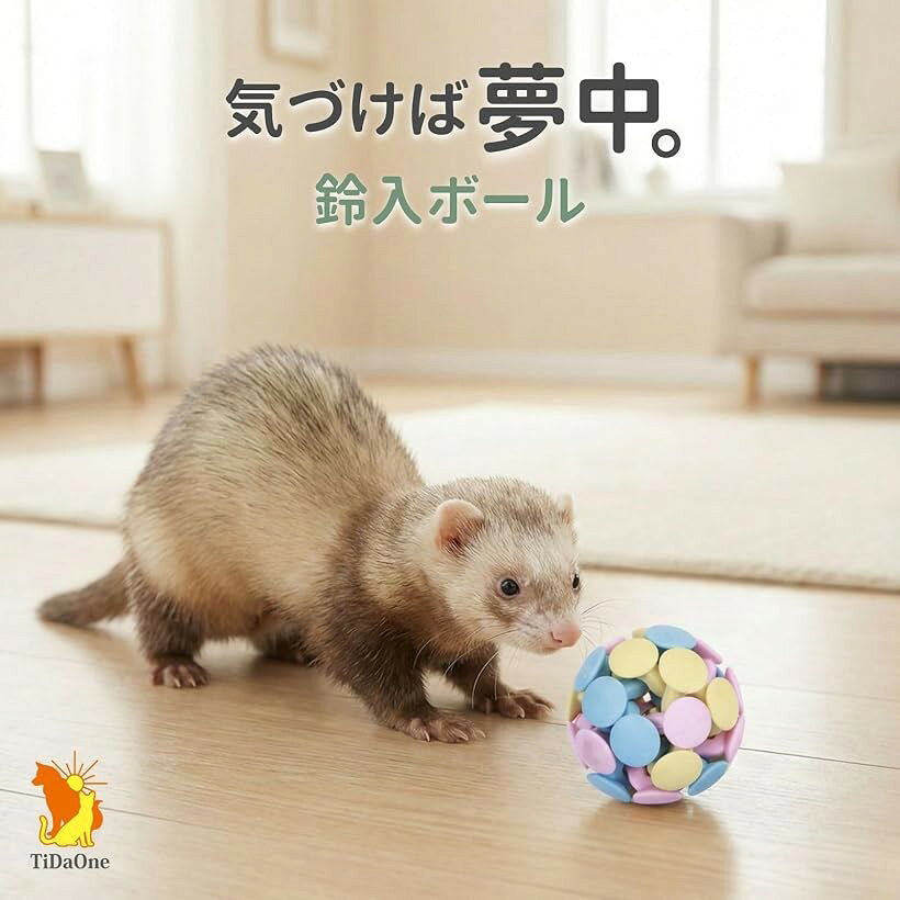 エムラインストアの気づけば夢中 フェレット おもちゃ ボール 小動物 鈴入り 直径6.5cm ラバー製 猫 (トリコ＆ミックス 2個, 約6.5cm)｜アングル2