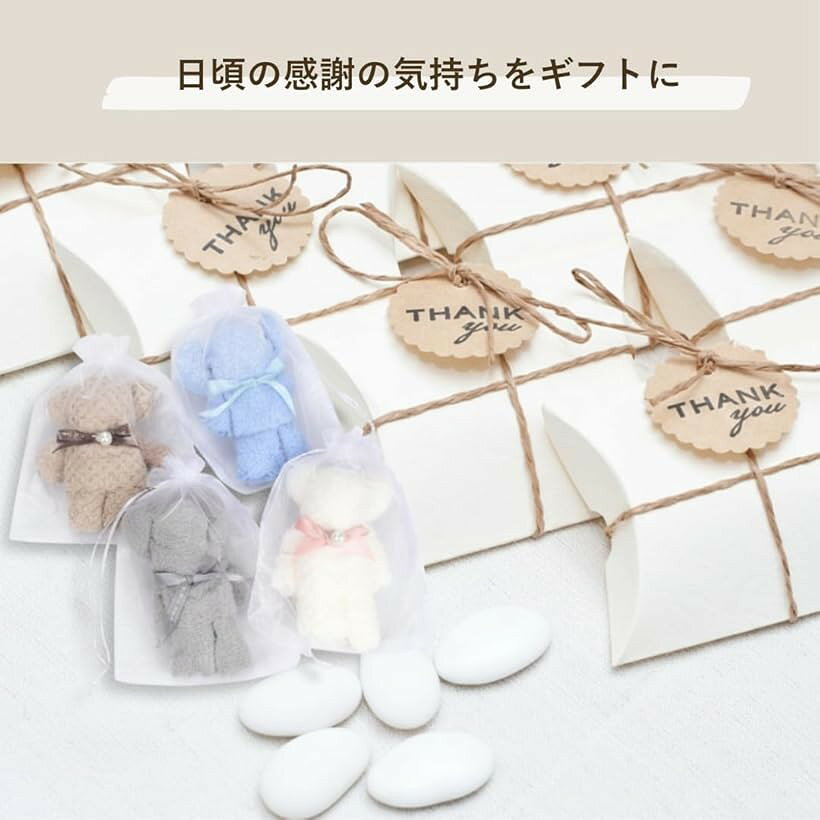 エムラインストアのプチギフト 退職 タオルベア お礼 タオルハンカチ レディース お返し 粗品 退院 サンキューカード 12個セット (ホワイト/グレー/ブラウン)｜アングル2