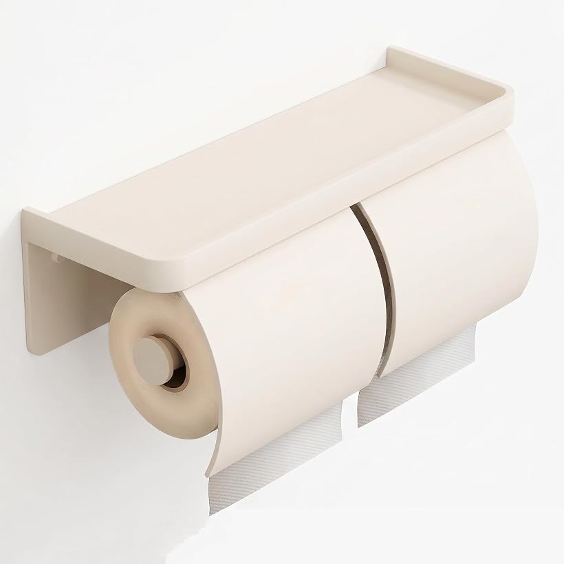 トイレットペーパー ホルダー 2連 棚付き ペーパーストッカー - 穴あけ不要 錆びにくい…