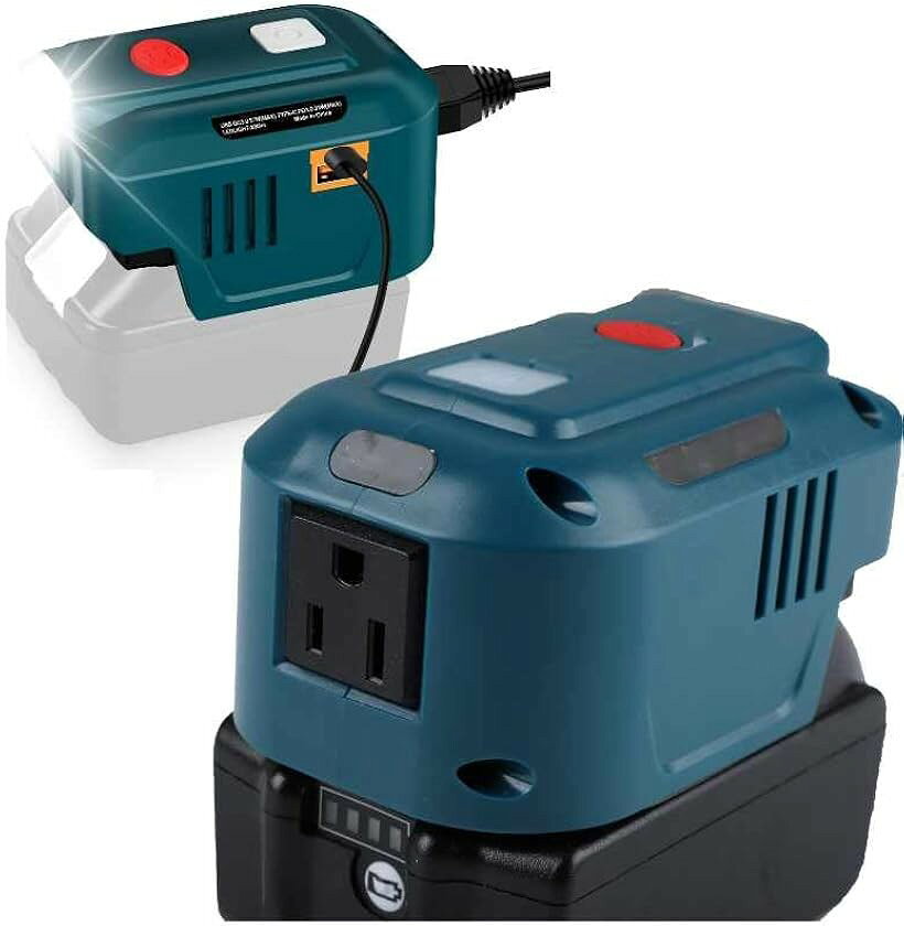 商品コード2b4gkf345q商品名互換品マキタ 互換 アダプター AC電源 100V makita バッテリー 18Vv 対応 LED ライト ランプ BL1830 BL1860 BL1890 BL1830B BL1860B など対応 モバイルバッテリーブランドKYPLAZAカラーブルーグレーマキタ の バッテリー で、家庭用 の コンセント が使える ポータブル電源 モバイルバッテリー に。makita 純正 の USB用アダプタ ADP05 や ADP08 はUSBだけですが、本製品はコンセントも使えますマキタの バッテリー で家電が使える 家庭用のコンセントが使えます。いつも使っている マキタ のバッテリーで 電源確保USB電源 2ポート 2台同時の使用が可能。QC3.0 27W/Type-C PD3.0 33Wいざという時に便利な LEDランプ搭載 夜間作業、緊急時、停電、災害などの時に役立つ LEDライト搭載出力：150W サイズ：11x7.65x6cm 重量：213g DC入力：18V DC AC出力：100V USB出力：QC3.0 27W(最大)/Type-C PD3.0 33W(最大) LEDライト：200lm対応バッテリー: 18Vシリーズ：BL1820，BL1840，BL1850，BL1860，BL1890 など 後ろにBが付くモデルも対応 ＊14Vには対応しません ＊BL1815Gなどライトバッテリーや旧型には対応しておりません。※ 他ネットショップでも併売しているため、ご注文後に在庫切れとなる場合があります。予めご了承ください。※ 品薄または希少等の理由により、参考価格よりも高い価格で販売されている場合があります。ご注文の際には必ず販売価格をご確認ください。※ 沖縄県、離島または一部地域の場合、別途送料の負担をお願いする場合があります。予めご了承ください。※ お使いのモニタにより写真の色が実際の商品の色と異なる場合や、イメージに差異が生じることがあります。予めご了承ください。※ 商品の詳細（カラー・数量・サイズ 等）については、ページ内の商品説明をご確認のうえ、ご注文ください。※ モバイル版・スマホ版ページでは、お使いの端末によっては一部の情報が表示されないことがあります。すべての記載情報をご確認するには、PC版ページをご覧ください。マキタ の バッテリー で、家庭用 の コンセント が使える ポータブル電源 モバイルバッテリー に。makita 純正 の USB用アダプタ ADP05 や ADP08 はUSBだけですが、本製品はコンセントも使えます＊ マキタの バッテリー で家電が使える家庭用のコンセントが使えます。いつも使っている マキタ のバッテリーで 電源確保＊ 安心の 保護機能過放電保護 過熱保護 過電流保護＊ USB電源 2ポート2台同時の使用が可能。＊ いざという時に便利な LEDランプ搭載夜間作業、緊急時、停電、災害などの時に役立つ LEDライト搭載「仕様」出力：150Wサイズ：11x7.65x6cm重量：213gDC入力：18V DCAC出力：100V 60HzUSB出力：QC3.0 27W(最大)/Type-C PD3.0 33W(最大)LEDライト：200LM対応バッテリー:18Vシリーズ：BL1820，BL1840，BL1850，BL1860，BL1890 など後ろにBが付くモデルも対応＊14Vには対応しません＊BL1815Gなどライトバッテリーや旧型には対応しておりません。＜注意事項＞出力は最大150Wとなっておりますので、それ以上の物をご利用頂けません。正弦波 ではありませんので、機器によっては動作致しません。モーターなどが入っている機器は起動電流が通常の2～3倍になる場合がございますので ご利用頂けない場合がございます