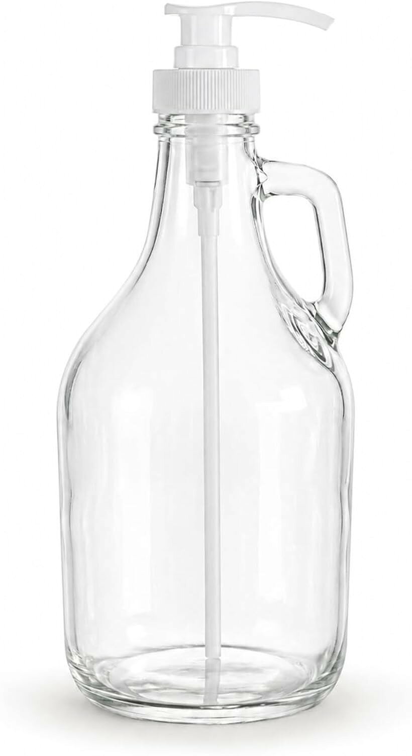 ポンプボトル ガラス ディスペンサー 2L 大容量 透明 取手付き 洗剤 柔軟剤 ハンド...