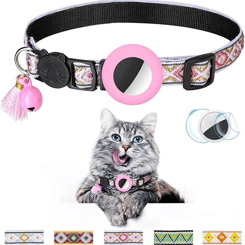 エアタグ用首輪 AirTag 猫 犬 ペット首輪 迷子 鈴 防水 ペット用品 ピンク (ピンク)