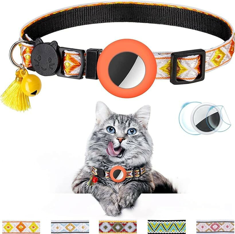 エアタグ用首輪 AirTag 猫 犬 ペット首輪 迷子 鈴 防水 ペット用品 オレンジ (オレンジ)