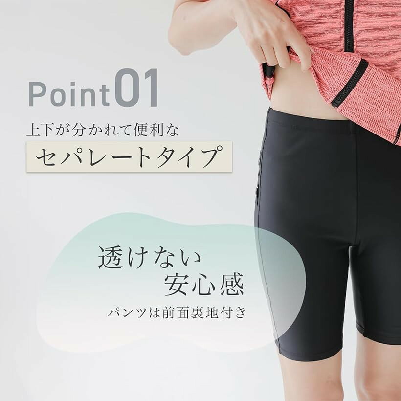 大きいサイズ フィットネス 水着 レディース セパレート 半袖 上下セット めくれ防止 スクール UVカット ファスナー 袖付 体型カバー カップ付 (ネイビー, 3L) mlinestore-10273806 エムラインストア サンプル画像3