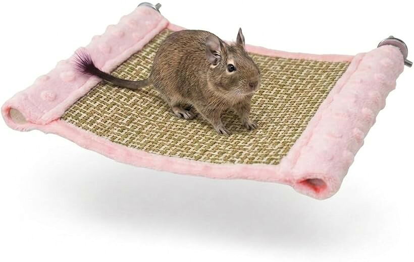 デグー ステージ ハンモック ステップ ケージ チンチラ モルモット おもちゃ洗える (ミルクピンク, 約23x20cm)