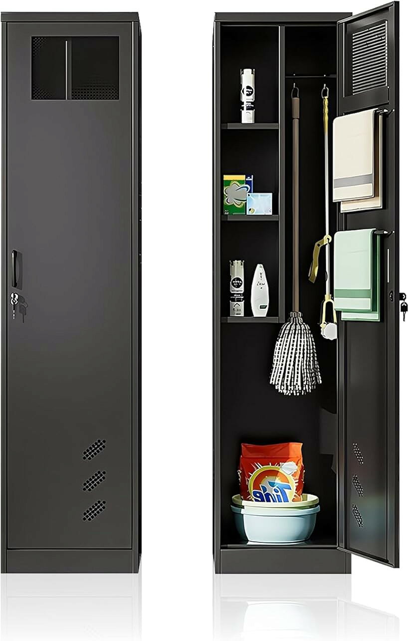 バリエーションコード : 2budhfryyk商品コード2bki49h80x商品名スチールロッカー 掃除用具収納 掃除用具入れ 掃除機収納庫 扉付き収納棚 クリーナーストレージ 事務所 更衣室 学校 オフィス家具 業務用ブランドKASABULACカラーブラックサイズ等1段耐久性に優れた材質: 冷間圧延鋼高硬度素材を採用。錆や腐食に強く、高い耐荷重性を備えており、様々な清掃用具の収納に適しています。多機能な収納デザイン: モップ掛けフック、雑巾用フック、多段式収納スペースを内蔵。乾燥用具と濡れた用具を分けて収納でき、ドアの通気孔で換気を促進し、カビや臭いの発生を防ぎます。鍵付きロック＆防護対策: 鍵付きロックで用具の紛失や不正使用を防止。ドア内側には防音・防護パッドを装備し、静かな開閉と用具の保護を実現します。幅広い利用シーン: 家庭、オフィス、学校、病院など、あらゆる場所で使用可能。モップ、ほうき、雑巾、洗剤などの清掃用具をスッキリ収納し、作業効率を向上させます。組み立てと設置: スチール製ロッカーは安定した構造で、掃除用具を整理整頓し、事務所や更衣室などの業務用スペースを効率的に活用できます。※ 他ネットショップでも併売しているため、ご注文後に在庫切れとなる場合があります。予めご了承ください。※ 品薄または希少等の理由により、参考価格よりも高い価格で販売されている場合があります。ご注文の際には必ず販売価格をご確認ください。※ 沖縄県、離島または一部地域の場合、別途送料の負担をお願いする場合があります。予めご了承ください。※ お使いのモニタにより写真の色が実際の商品の色と異なる場合や、イメージに差異が生じることがあります。予めご了承ください。※ 商品の詳細（カラー・数量・サイズ 等）については、ページ内の商品説明をご確認のうえ、ご注文ください。※ モバイル版・スマホ版ページでは、お使いの端末によっては一部の情報が表示されないことがあります。すべての記載情報をご確認するには、PC版ページをご覧ください。