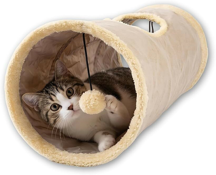 猫まっしぐら トンネル おもちゃ 一人遊び 人気 用品 キャットトンネル ボール 折りたたみ (サンドベージュ)