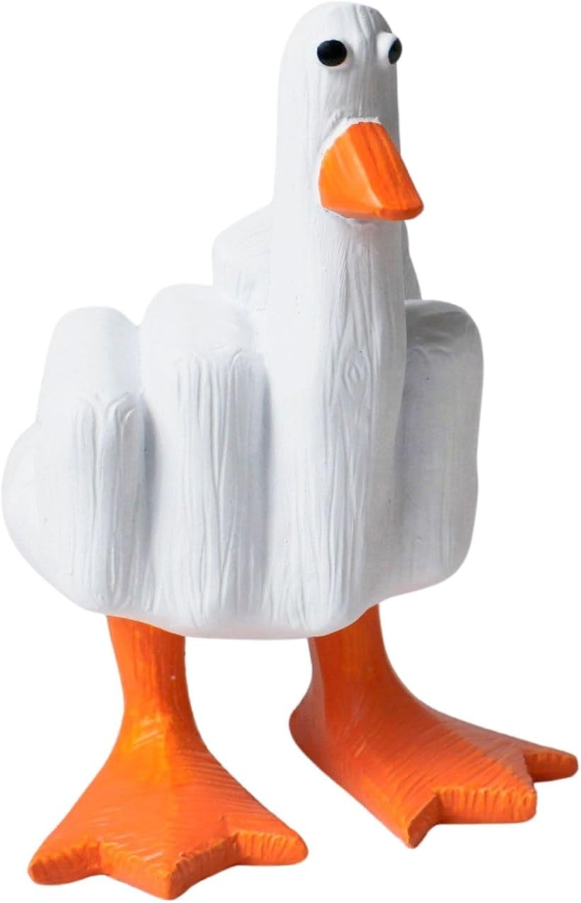 Duck you 中指 アヒル 置物 おもしろ ジョーク いたずら おもちゃ グッズ オブジェ 庭 アヒル人形 ダック ユニーク 面白置物 ネタ シュール 雑貨 (白アヒル, 16cm ダックインテリア アヒル雑貨 ジョ)