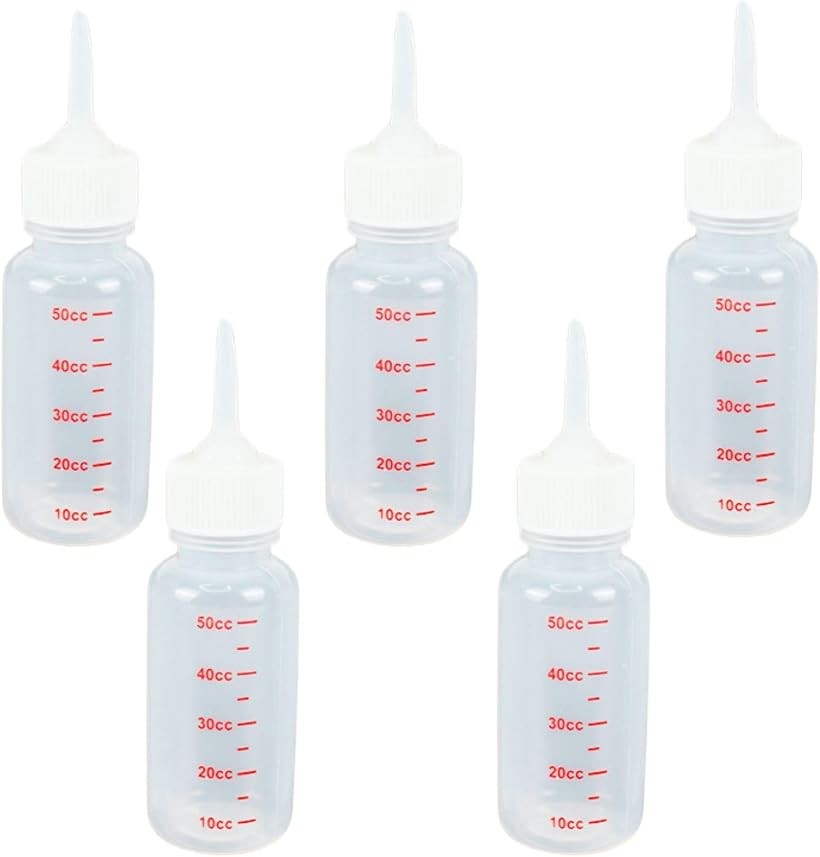 哺乳瓶 ペット 50ml 3mm極細乳首 ペット哺乳瓶 5個セット 注入器 給水 犬猫兼用 動物 (白)