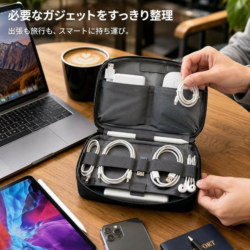 ガジェットポーチ ファスナーポーチ 小物入れ 大容量 収納ポーチ 多機能 ケース (ブラック) mlinestore-10276205 エムラインストア サンプル画像2