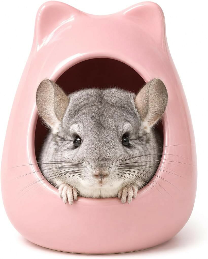 チンチラ ハウス モルモット デグー ハリネズミ 陶器 砂浴び ケージ 小動物 ひんやり (ピンク)