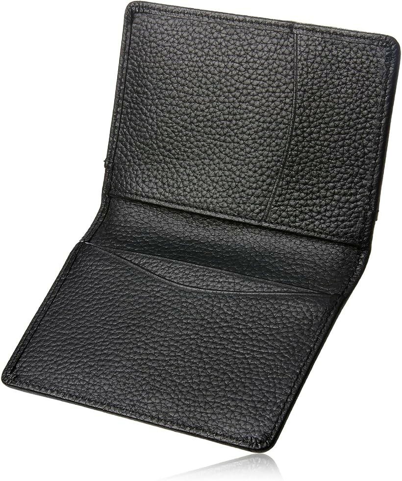 名刺入れ メンズ 薄型 メモホルダー付き5ポケット 本革 シュリンクレザー (ブラック, 約11.3cmx約7.6cmx約8.5mm)
