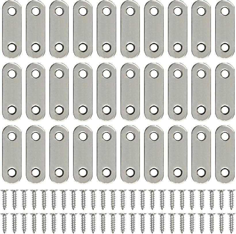 ジョイント金具 I字金具 家具転倒防止 フラット ステンレス厚手 棚補強 DIY (シルバー, 46x16mm)