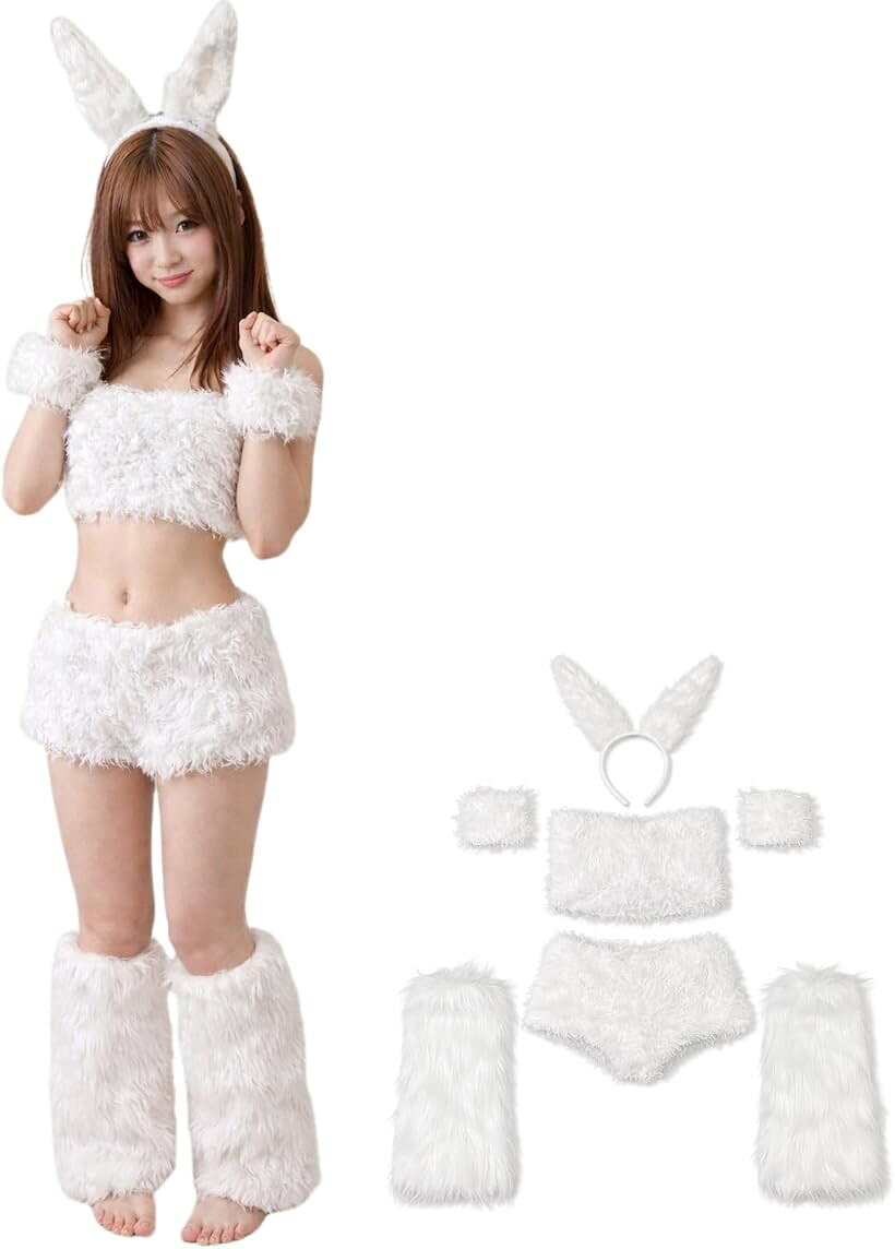 バニーガール コスプレ 白 7点セット コスチューム 衣装 もこもこ ふわふわ 大きい...
