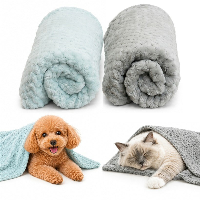 2026年新モデル 犬 猫 ふわもち ブランケット 毛布 薄手 軽量 速乾 高耐久 取扱説明書付 (スモーキーグレー/ミントブルー, L 2枚セット)
