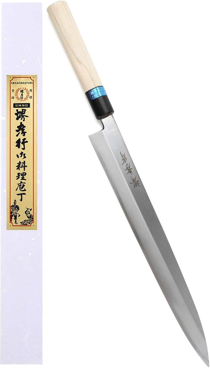 堺孝行 600年の継承技術。プロの料理人が愛用INOX和包丁 正夫包丁 210mm 日本製 刺身 柳刃包丁 モリブデン鋼 朴水牛柄 専用箱入り (シルバー, 300mm)