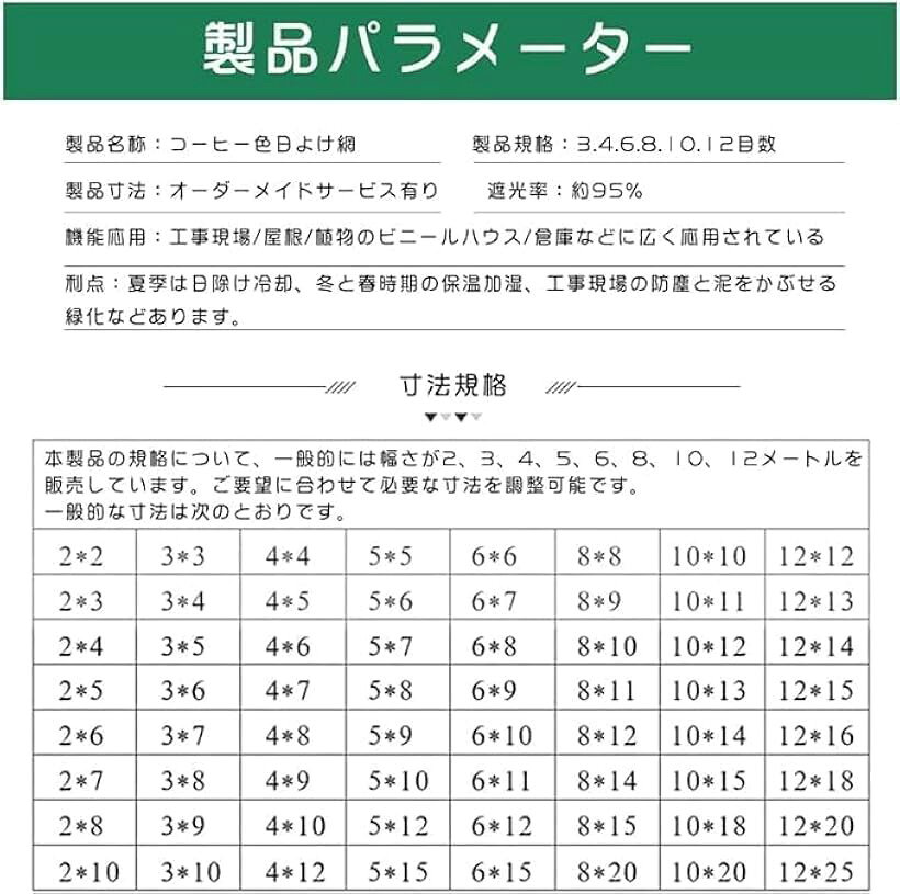日除けシェード 遮光ネット 抗紫外線ネット95% 防塵 高密度ポリエチレン 18ピン 階...
